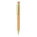 Bamboo pen with wheatstraw clip, green