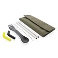 Tierra 2pcs straw and cutlery set in pouch, green