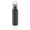Modern stainless steel bottle with bamboo lid, grey