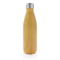 Vacuum insulated ss bottle with wood print, yellow