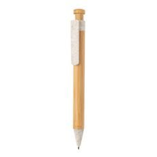 Bamboo pen with wheatstraw clip, white