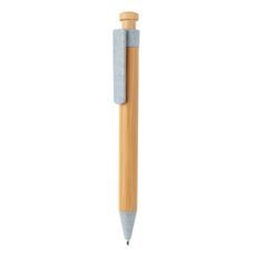 Bamboo pen with wheatstraw clip, blue