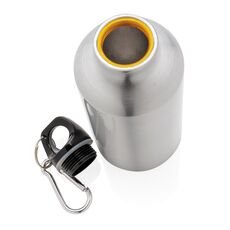 Aluminium reusable sport bottle with carabiner, silver