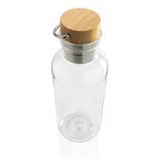 GRS RPET bottle with FSC bamboo lid and handle, transparent