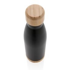 Vacuum stainless steel bottle with bamboo lid and bottom, bl