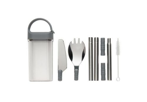 Pocketsize reusable cutlery set on-the-go, silver