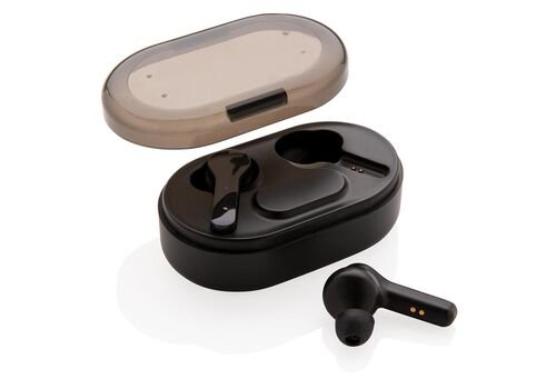 Light up logo TWS earbuds in charging case, black