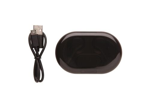 Light up logo TWS earbuds in charging case, black