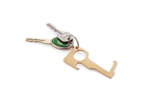 Brass hygienic zero contact keychain, brown