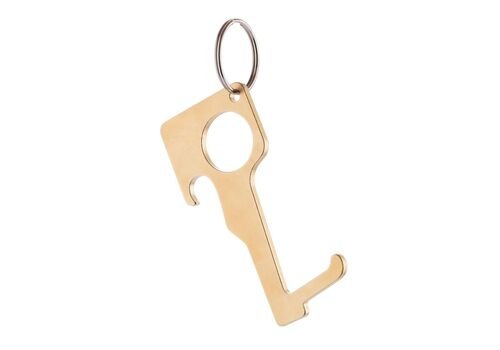 Brass hygienic zero contact keychain, brown
