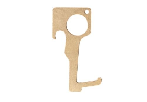 Brass hygienic zero contact keychain, brown