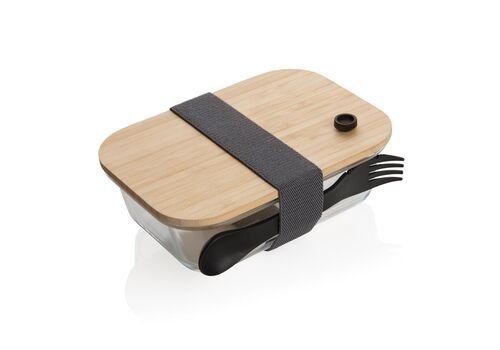 Glass lunchbox with bamboo lid, transparent