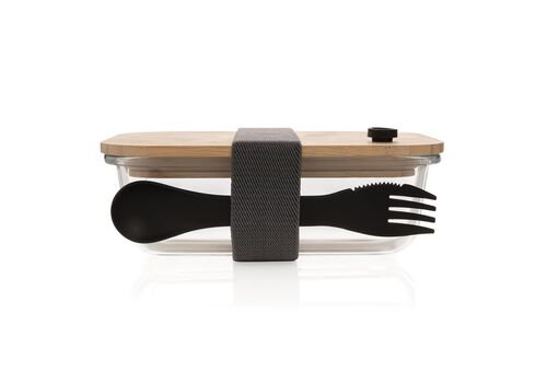Glass lunchbox with bamboo lid, transparent