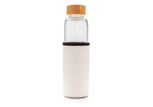 Glass bottle with textured PU sleeve, white