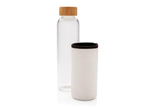 Glass bottle with textured PU sleeve, white