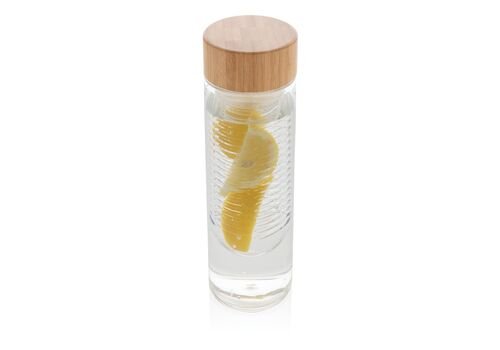 Infuser bottle with bamboo lid, transparent