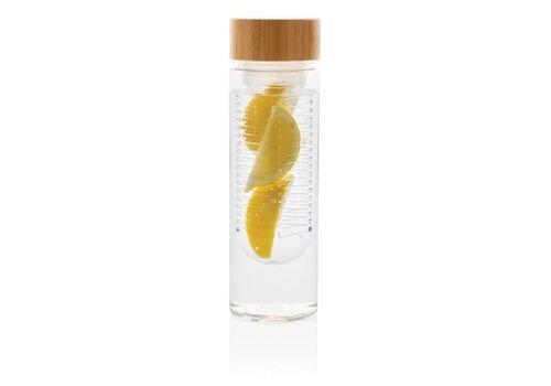 Infuser bottle with bamboo lid, transparent