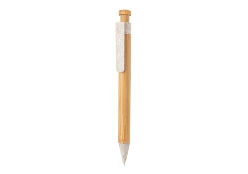 Bamboo pen with wheatstraw clip, white