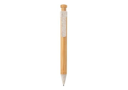 Bamboo pen with wheatstraw clip, white