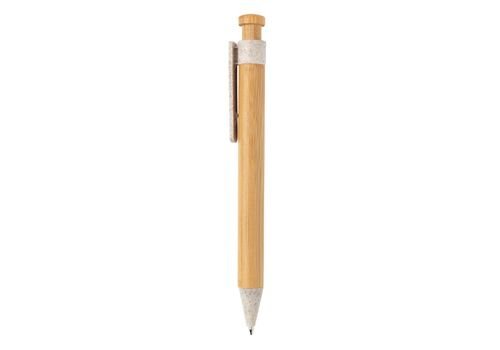 Bamboo pen with wheatstraw clip, white