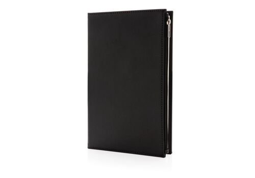Swiss Peak A5 PU notebook with zipper pocket, black