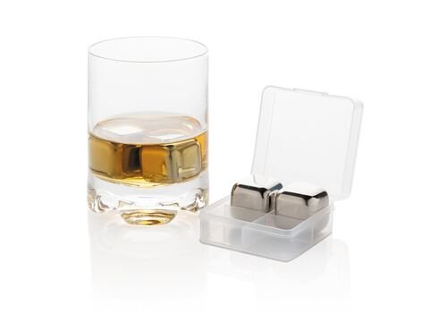 Reusable stainless steel ice cubes 4pc, silver