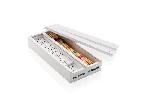 Deluxe mikado/domino in wooden box, white