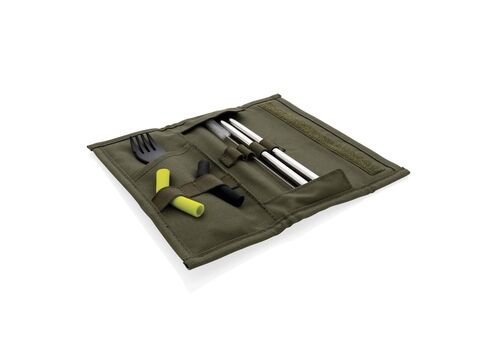 Tierra 2pcs straw and cutlery set in pouch, green
