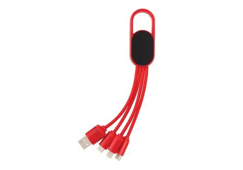 4-in-1 cable with carabiner clip, red