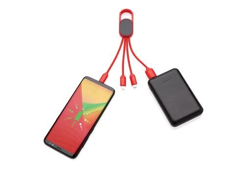 4-in-1 cable with carabiner clip, red