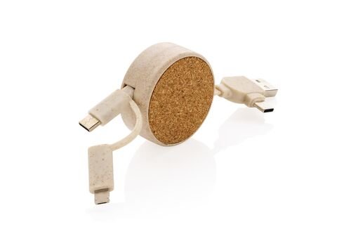 Cork and Wheat 6-in-1 retractable cable, brown
