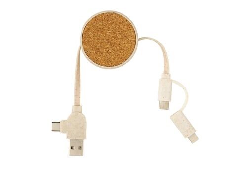Cork and Wheat 6-in-1 retractable cable, brown