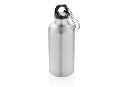 Aluminium reusable sport bottle with carabiner, silver