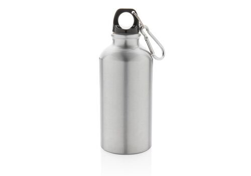 Aluminium reusable sport bottle with carabiner, silver