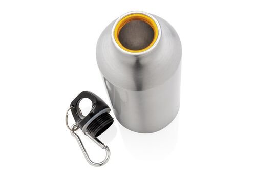 Aluminium reusable sport bottle with carabiner, silver