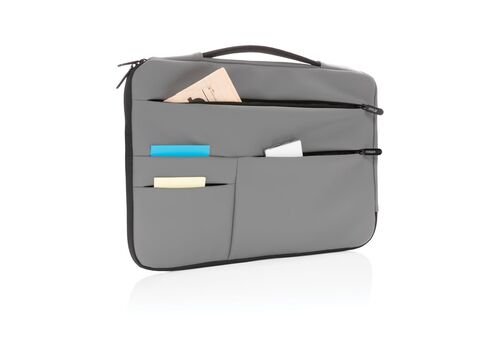 Smooth PU 15.6"laptop sleeve with handle, grey