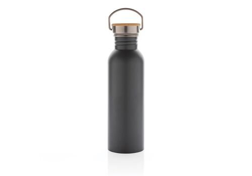 Modern stainless steel bottle with bamboo lid, grey