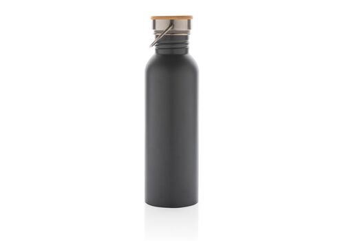 Modern stainless steel bottle with bamboo lid, grey