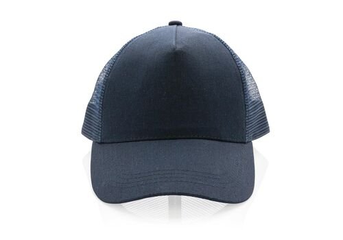 Impact AWARE™ Brushed rcotton 5 panel trucker cap 190gr, nav
