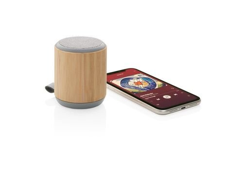 Bamboo and fabric 3W wireless speaker, brown