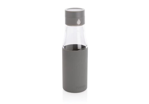 Ukiyo glass hydration tracking bottle with sleeve