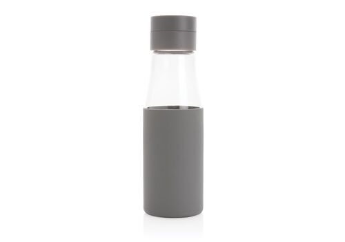 Ukiyo glass hydration tracking bottle with sleeve