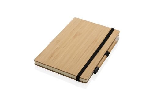 FSC® bamboo notebook and infinity pencil set, brown