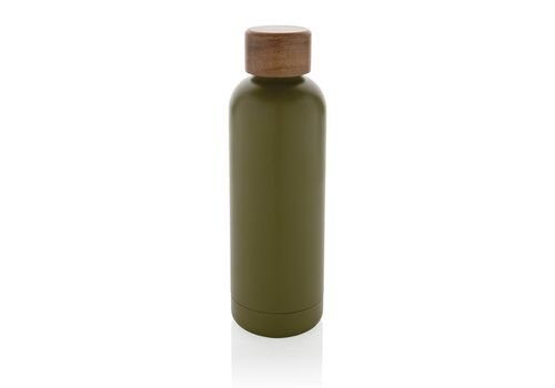 Wood RCS certified recycled stainless steel vacuum bottle, green