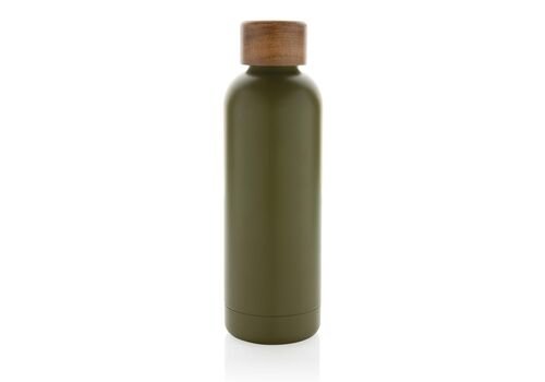 Wood RCS certified recycled stainless steel vacuum bottle, green