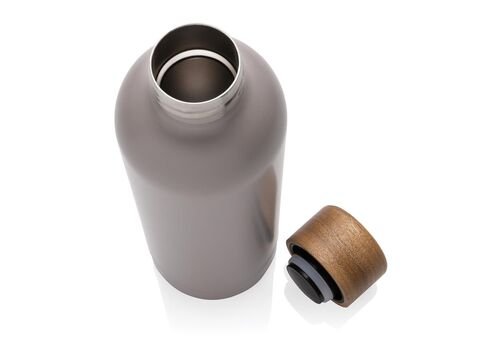 Wood RCS certified recycled stainless steel vacuum bottle, grey