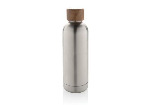 Wood RCS certified recycled stainless steel vacuum bottle, silver